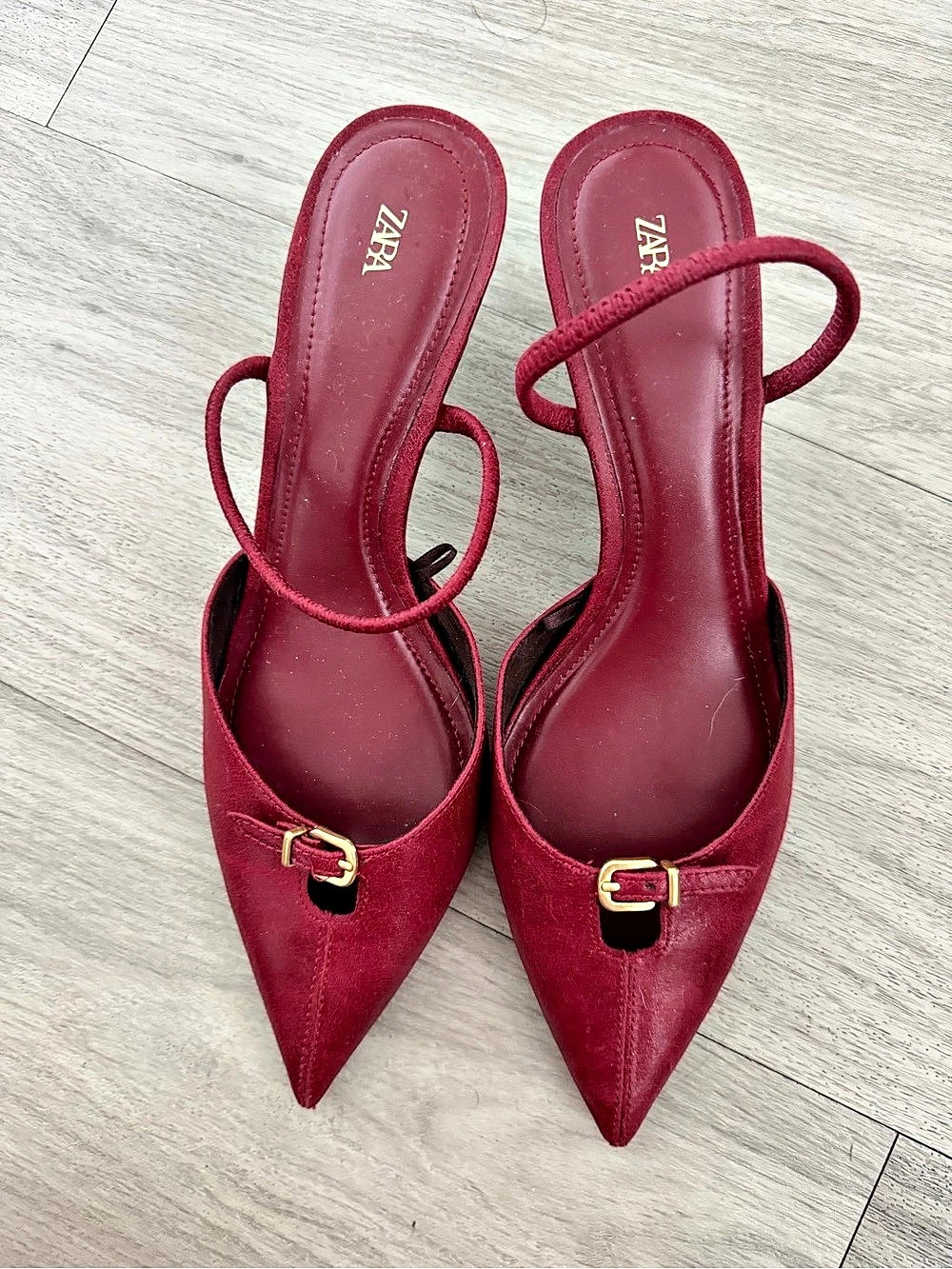 Zara Pointed-Toe Slingback Heels in Red US 10